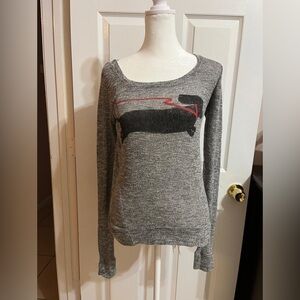 Women's grey long-sleeved shirt with a dachshund dog logo (A)
